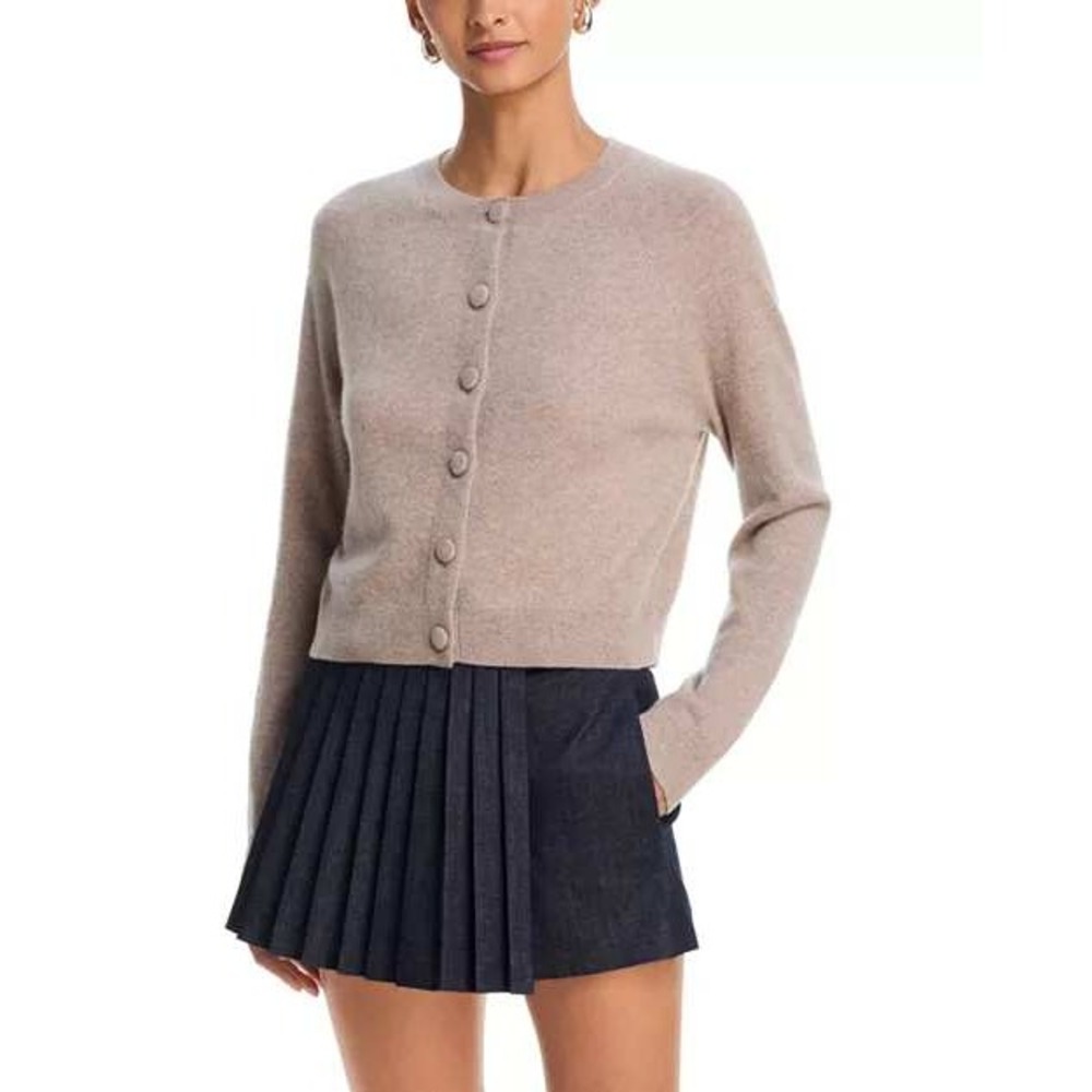 AQUA Cashmere Cardigan Small Tan 100% Cashmere Crewneck Raglan Sweater Old Money